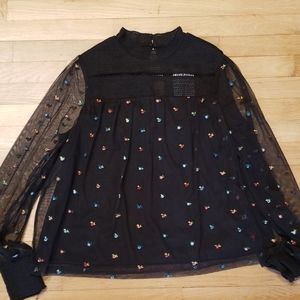 Topshop blouse w embroidered flowers